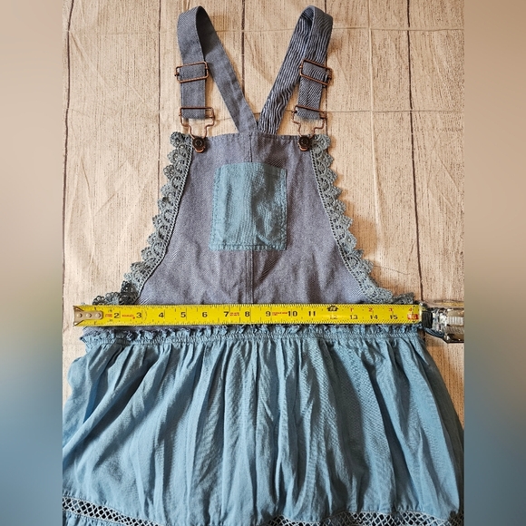 HYFVE Size Large Overall Midi Dress Cottagecore Boho Farmcore Dress Cotton Blue - Picture 9 of 11